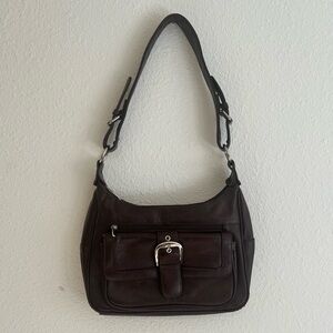 Dark Brown Faux Leather Shoulder Bag